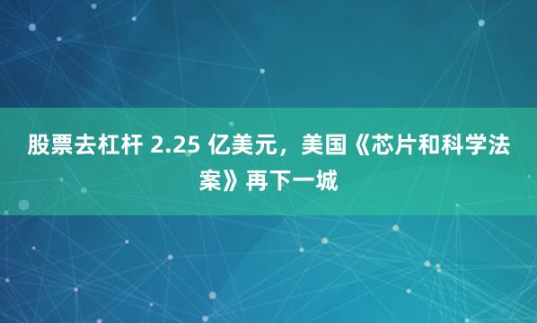 股票去杠杆 2.25 亿美元，美国《芯片和科学法案》再下一城