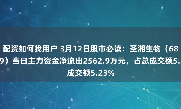 配资如何找用户 3月12日股市必读：圣湘生物（688289）当日主力资金净流出2562.9万元，占总成交额5.23%